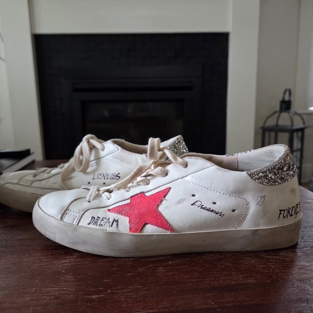 Golden Goose Venice graffiti sneakers Pink With Silver Glitter Size 38